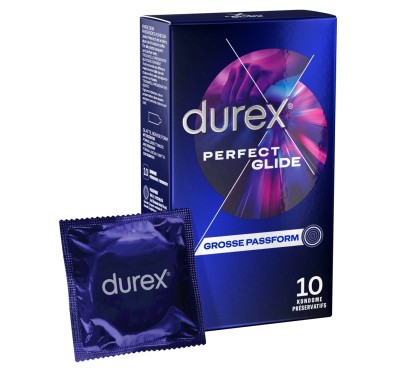 Durex Perfect Glide - Grube Nawilżone Prezerwatywy 10szt